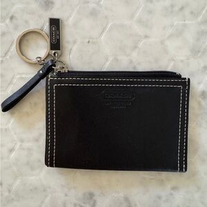 Coach Black Leather Key Holder with Silver Accents